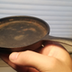 0.95lbs. The casting isn’t great, a bit worse than my Lodge cookware. Sharp edges inside the handle hole. No branding, I’m guessing it’s another Chinese piece. It’ll do just fine. I’ll be testing my cleaning techniques on this before jumping on the Erie and Wagner skillets!